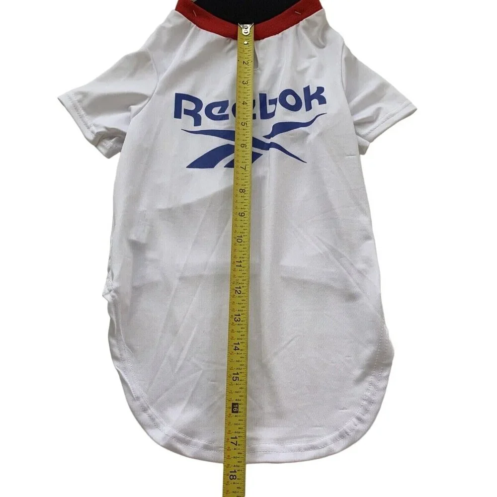 Reebok Dog T-Shirt White‎ Blue Graphic Logo Pet Jersey Size Large